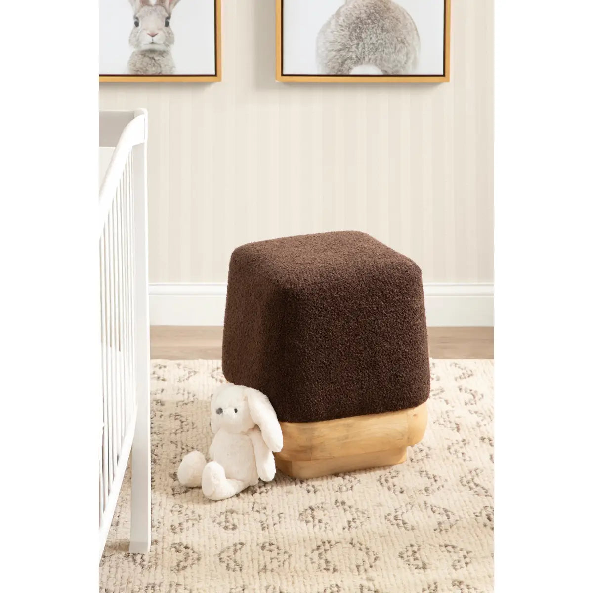 Sabri Modern Square Ottoman - Fabric and Wood - kateandlaurel