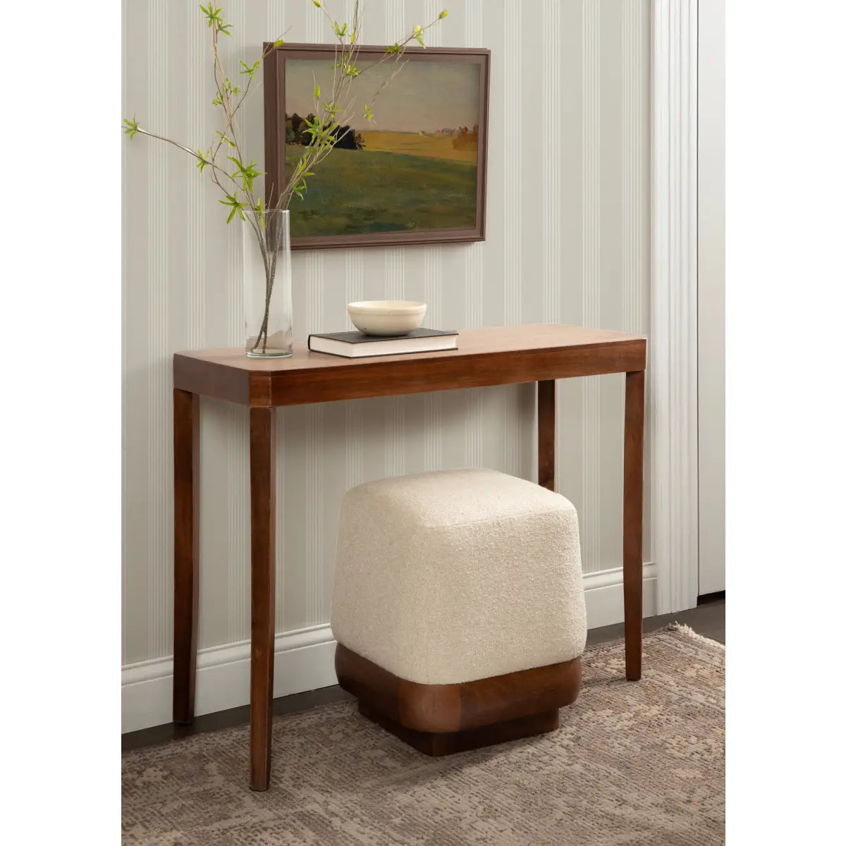 Sabri Modern Square Ottoman - Fabric and Wood - kateandlaurel