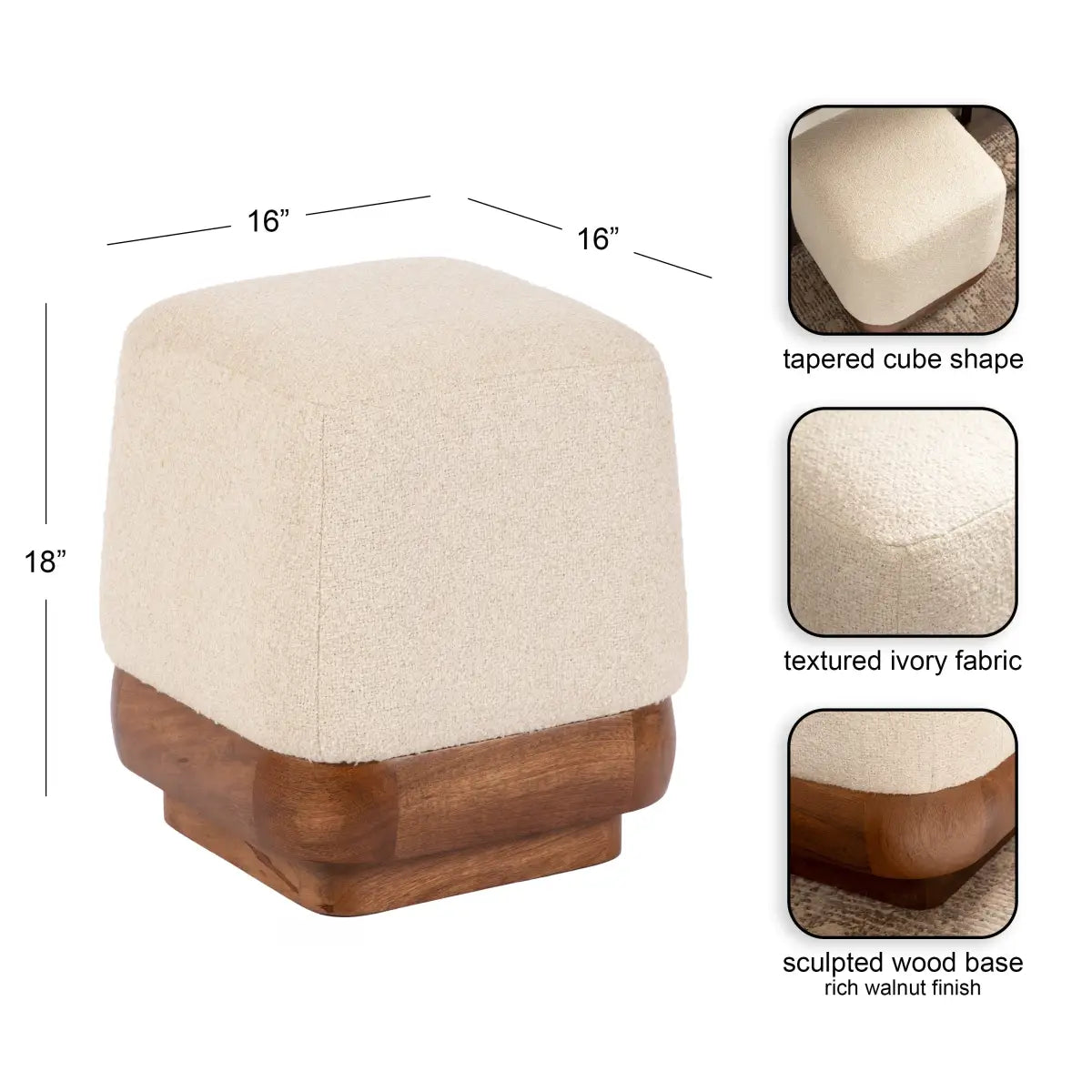 Sabri Modern Square Ottoman - Fabric and Wood - kateandlaurel