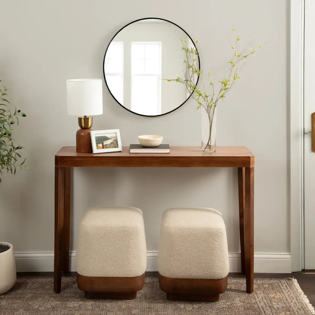 Sabri Modern Square Ottoman - Fabric and Wood - kateandlaurel