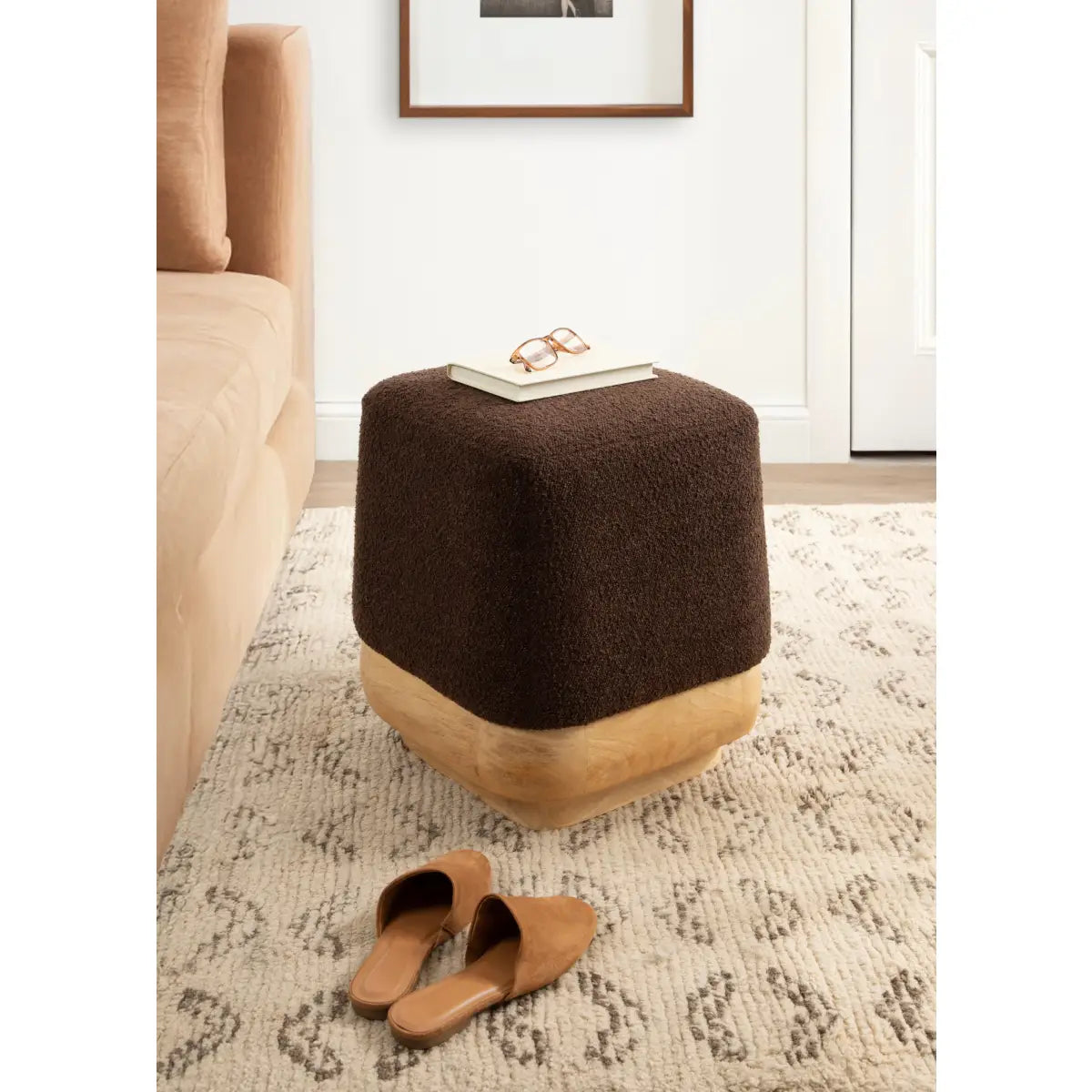Sabri Modern Square Ottoman - Fabric and Wood - kateandlaurel