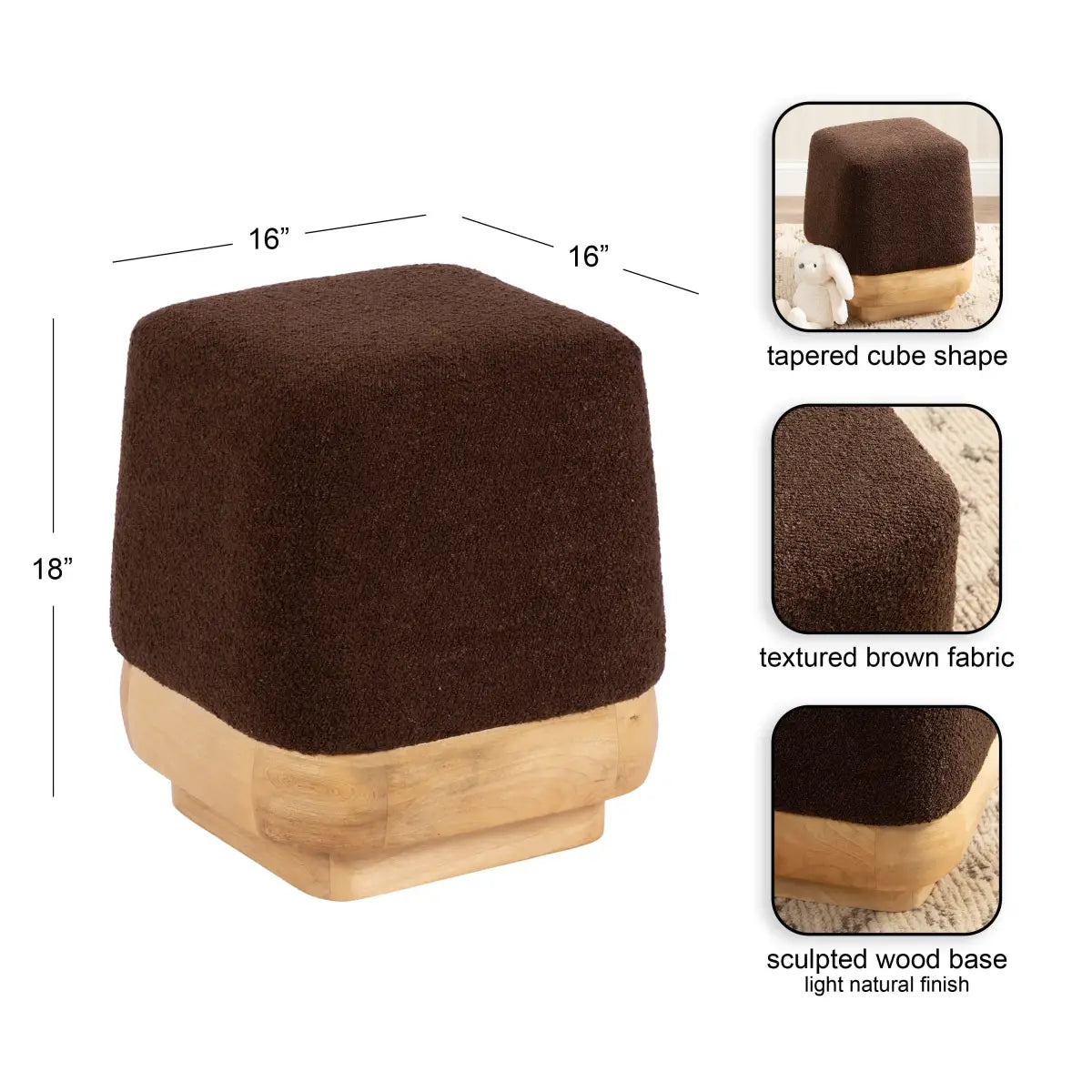 Sabri Modern Square Ottoman - Fabric and Wood - kateandlaurel