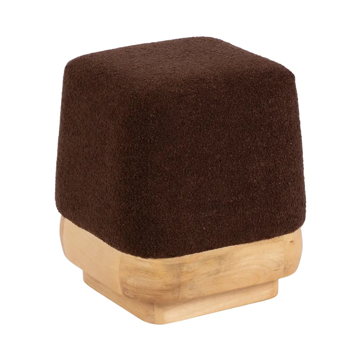 Sabri Modern Square Ottoman - Fabric and Wood - Natural Base and Brown Fabric - kateandlaurel