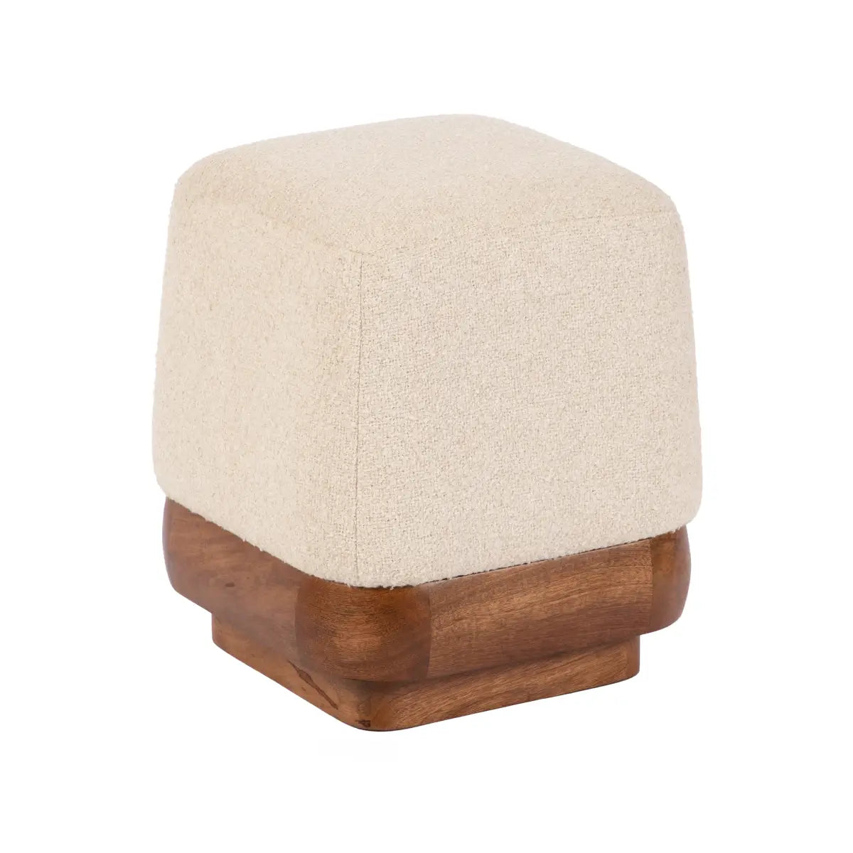 Sabri Modern Square Ottoman - Fabric and Wood - Walnut Brown Base and Light Fabric - kateandlaurel