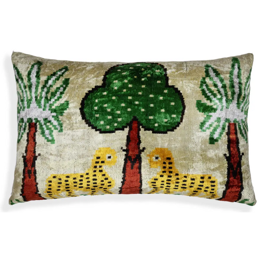 Safari Scene Silk Velvet Pillow 16x24 Handmade Luxury Cushion - Canvello