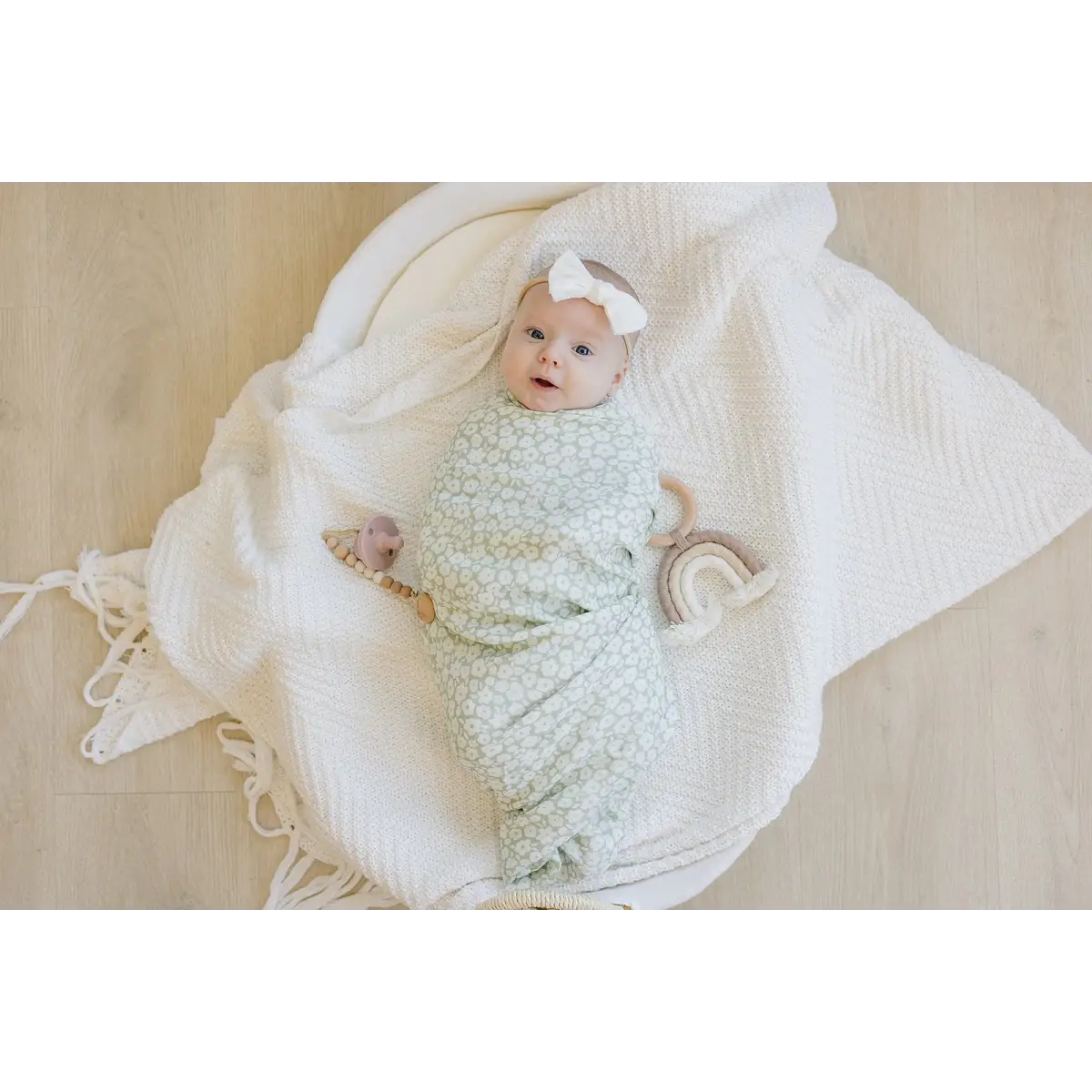 Sage Floral Muslin Swaddle Blanket - Harp Angel Boutique