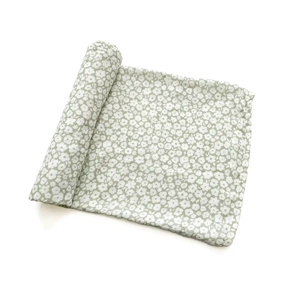 Sage Floral Muslin Swaddle Blanket - Harp Angel Boutique
