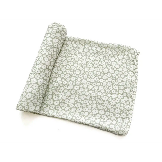 Sage Floral Muslin Swaddle Blanket - Harp Angel Boutique