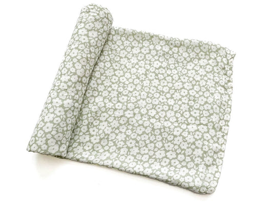 Sage Floral Muslin Swaddle Blanket - Harp Angel Boutique