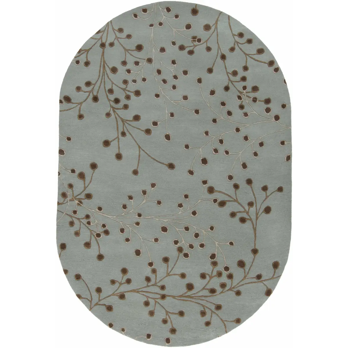 Sage Floral Wool Area Rug - 6’ x 9’ Oval - Boutique Rugs
