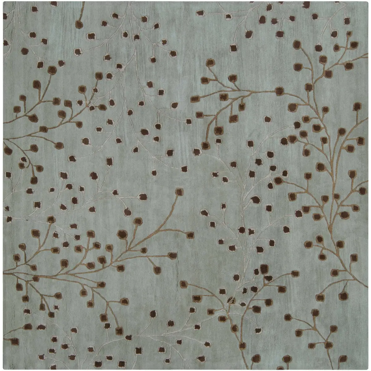 Sage Floral Wool Area Rug - 8’ Square - Boutique Rugs