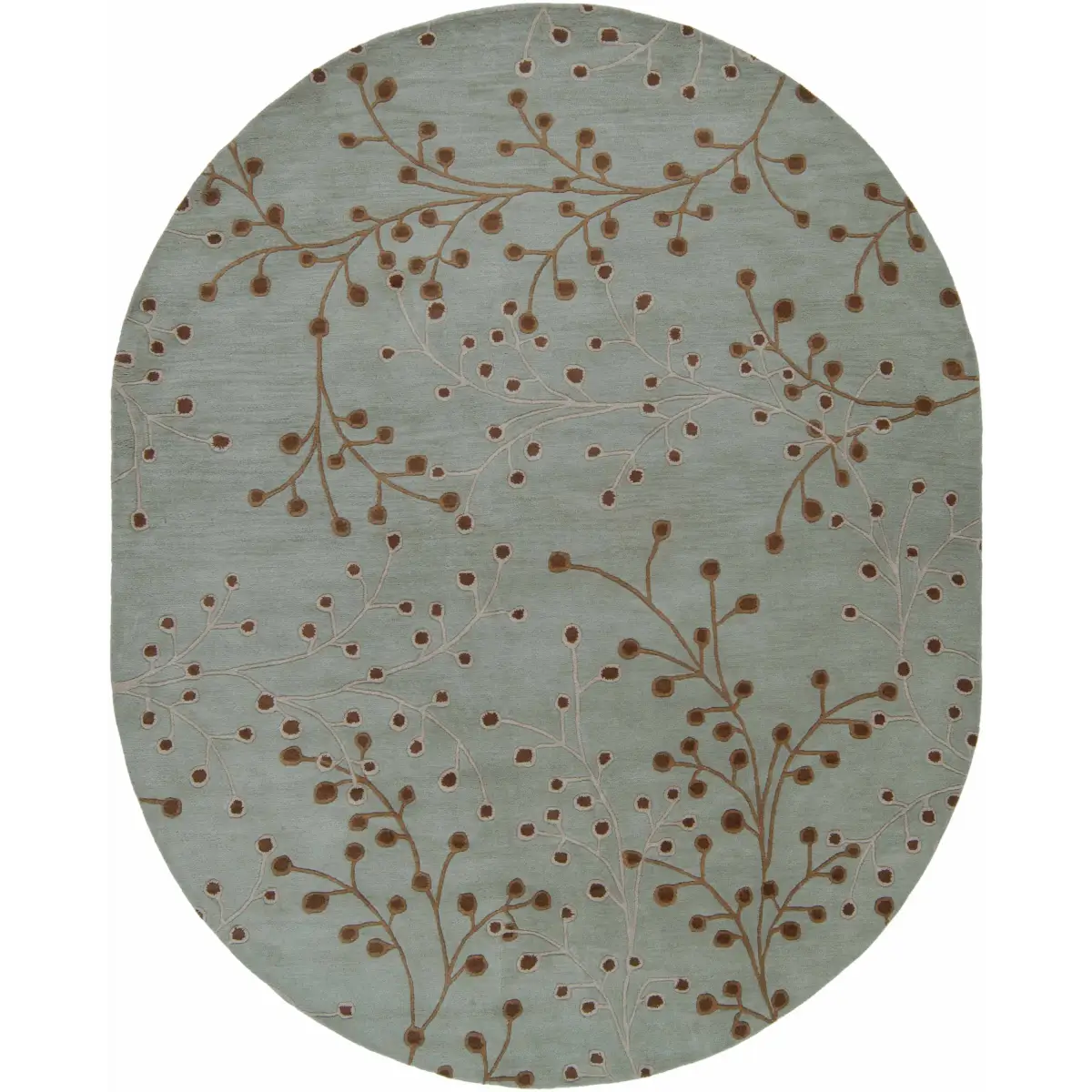 Sage Floral Wool Area Rug - 8’ x 10’ Oval - Boutique Rugs