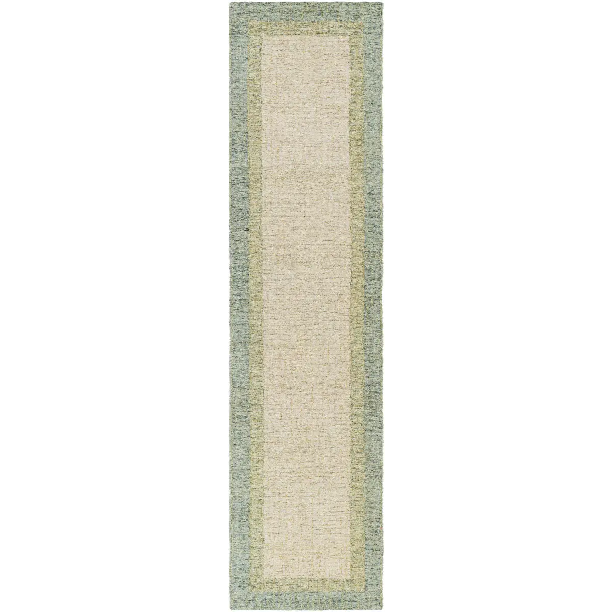 Sage Green Bordered Wool Rug - 2’6’’ x 10’ Runner - Boutique Rugs