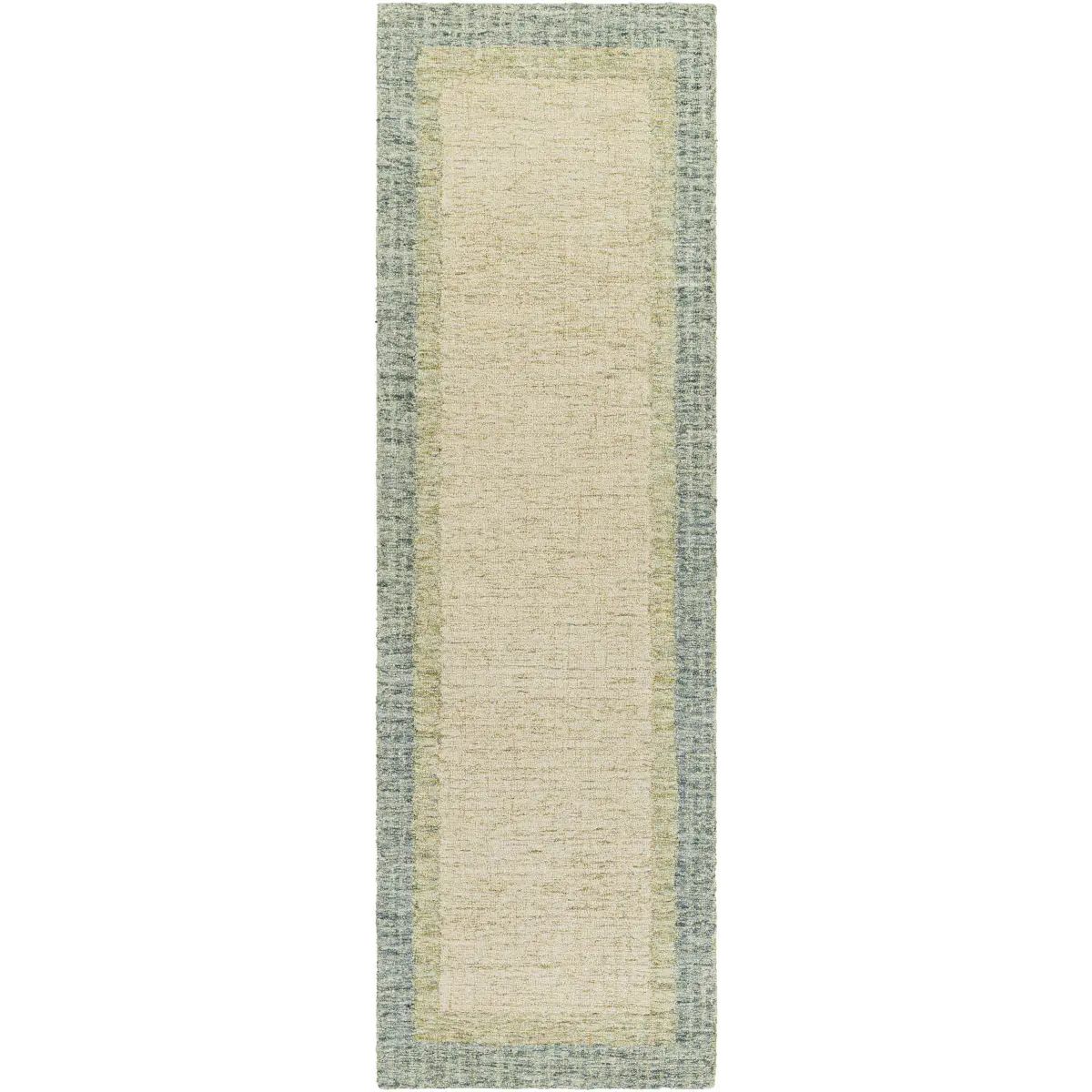 Sage Green Bordered Wool Rug - 2’6’’ x 8’ Runner - Boutique Rugs