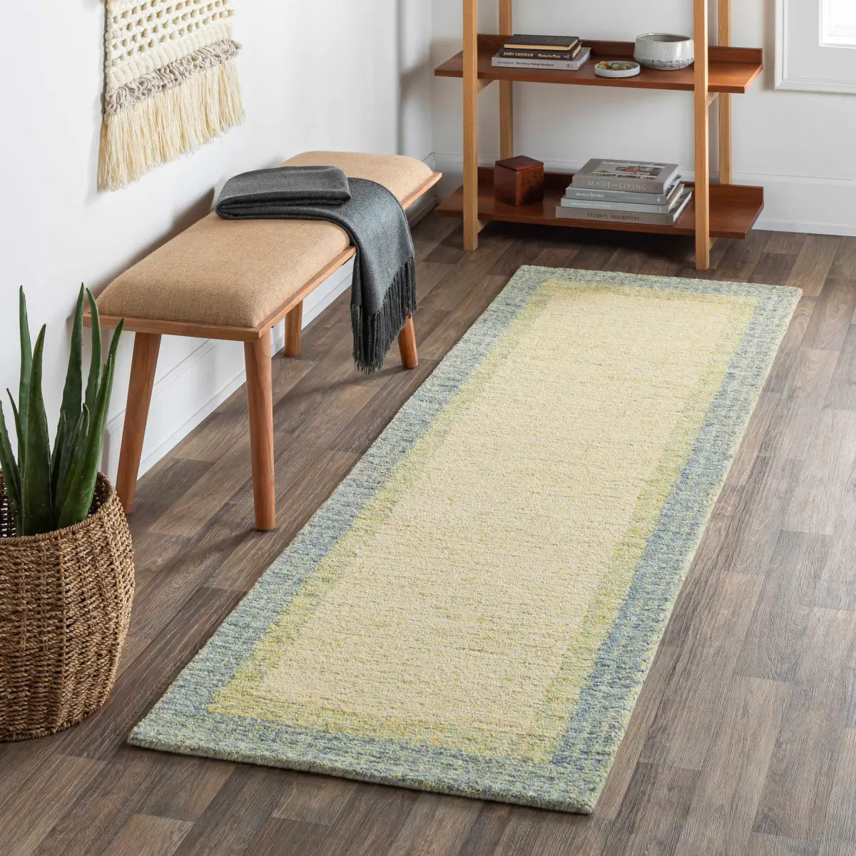 Sage Green Bordered Wool Rug - Boutique Rugs