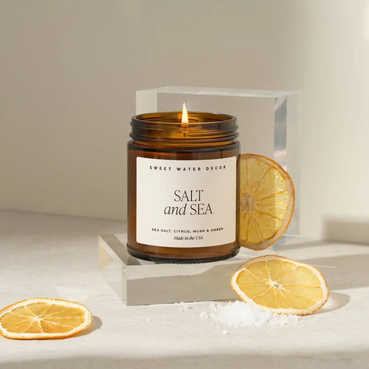 Salt and Sea Soy Candle - Amber Jar - 9 oz - Sweet Water Decor