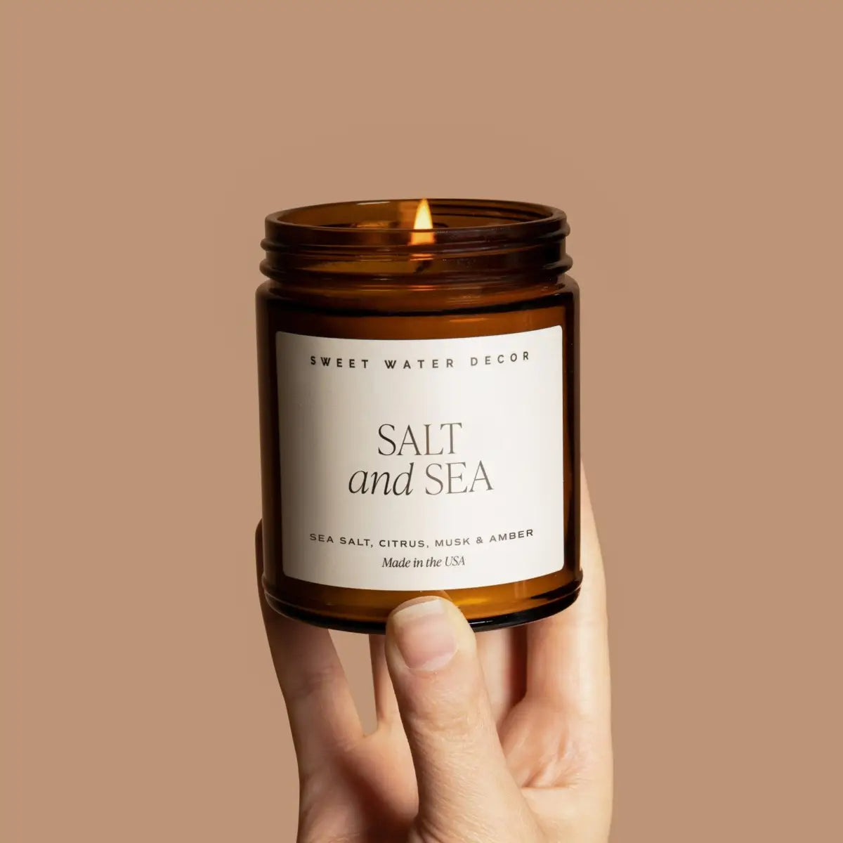 Salt and Sea Soy Candle - Amber Jar - 9 oz - Sweet Water Decor