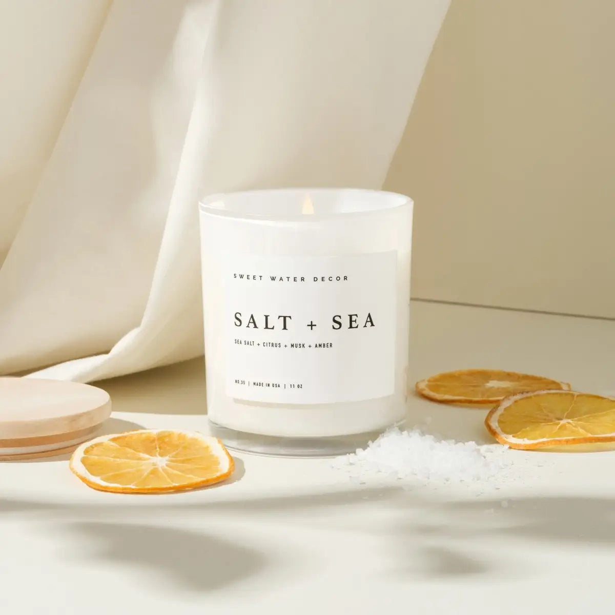 Salt and Sea Soy Candle - White Jar - 11 oz - Sweet Water Decor