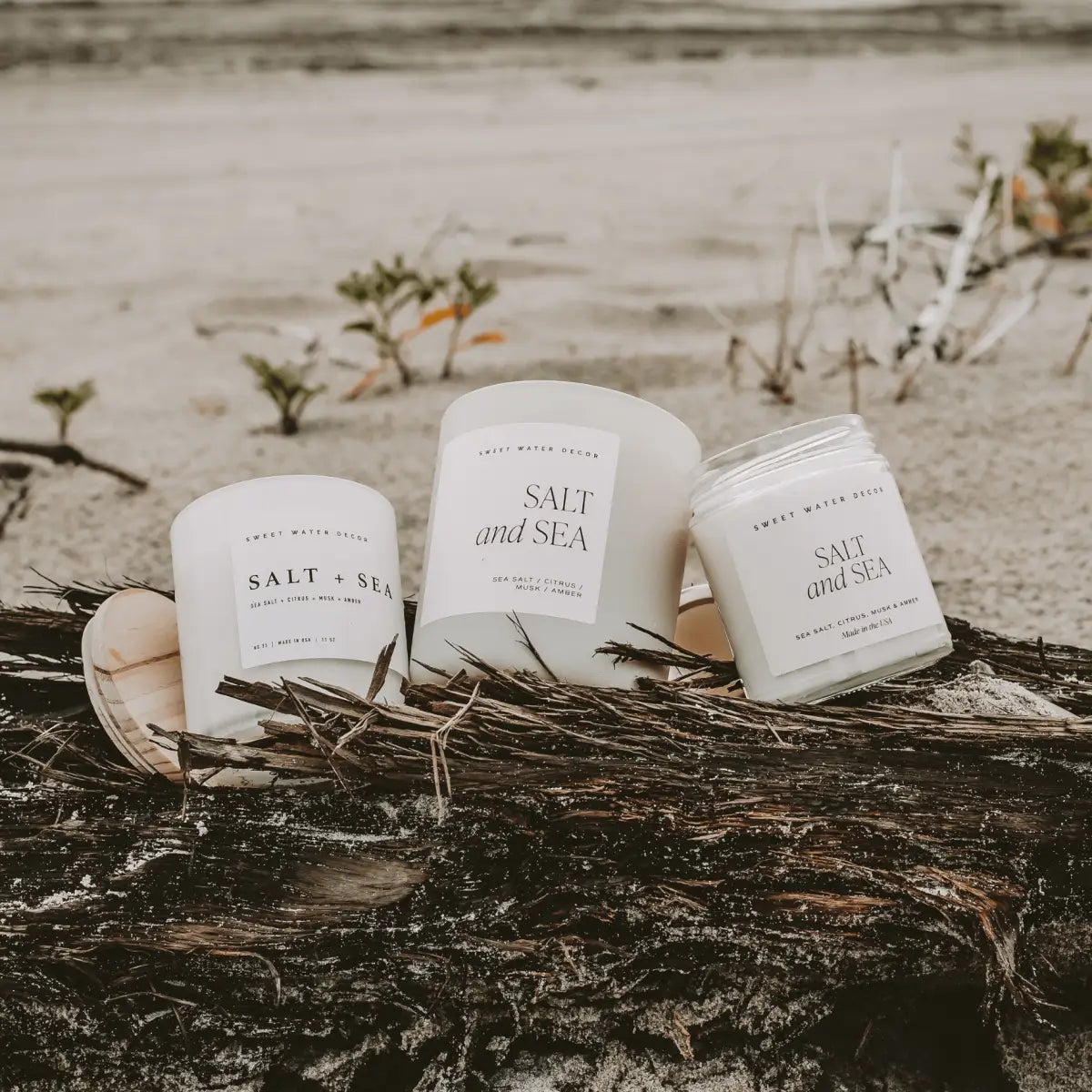 Salt and Sea Soy Candle - White Jar - 11 oz - Sweet Water Decor