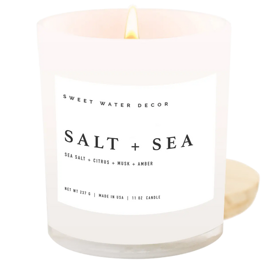 Salt and Sea Soy Candle - White Jar - 11 oz - Sweet Water Decor