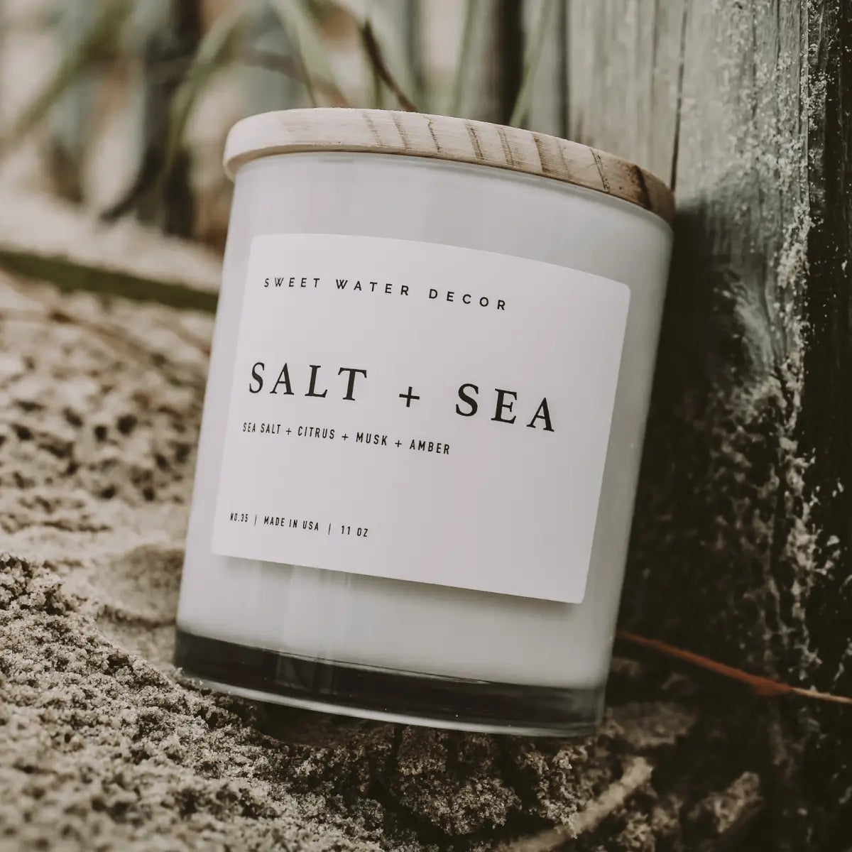 Salt and Sea Soy Candle - White Jar - 11 oz - Sweet Water Decor