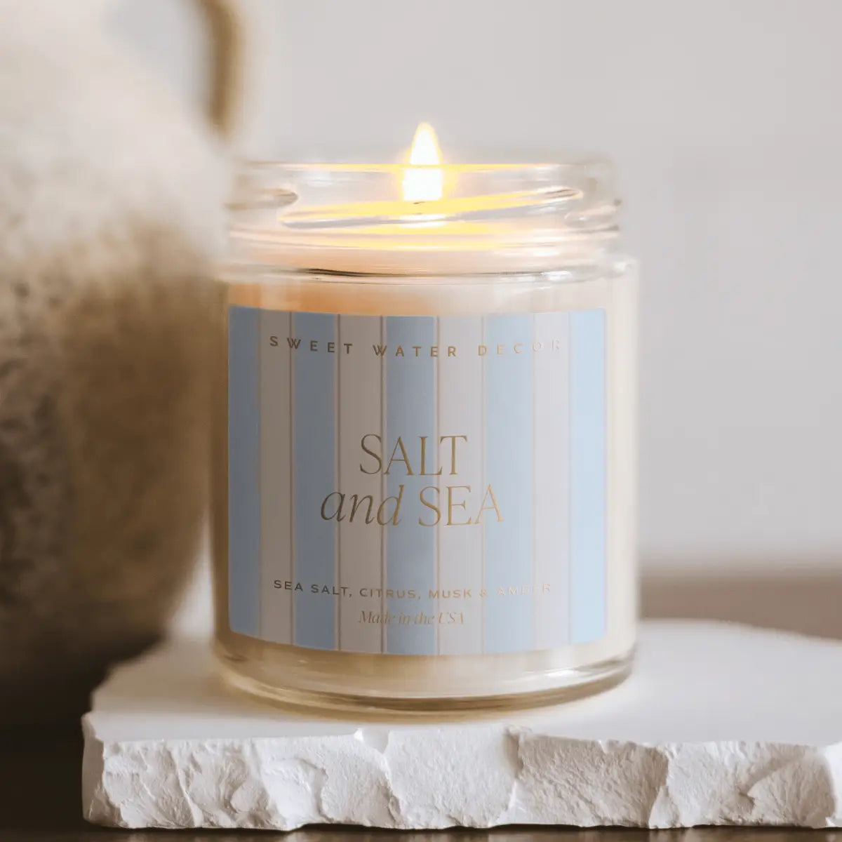 Salt and Sea Soy Patterned Candle - Clear Jar - 9 oz - Sweet Water Decor
