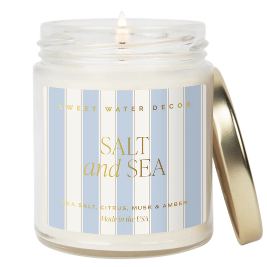 Salt and Sea Soy Patterned Candle - Clear Jar - 9 oz - Sweet Water Decor