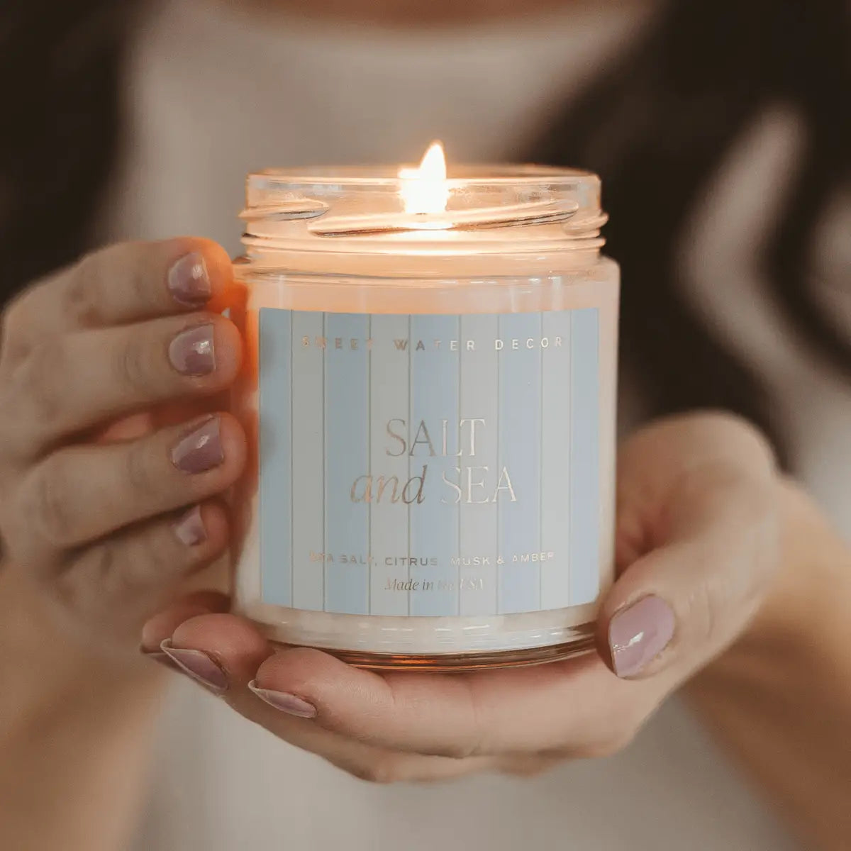 Salt and Sea Soy Patterned Candle - Clear Jar - 9 oz - Sweet Water Decor