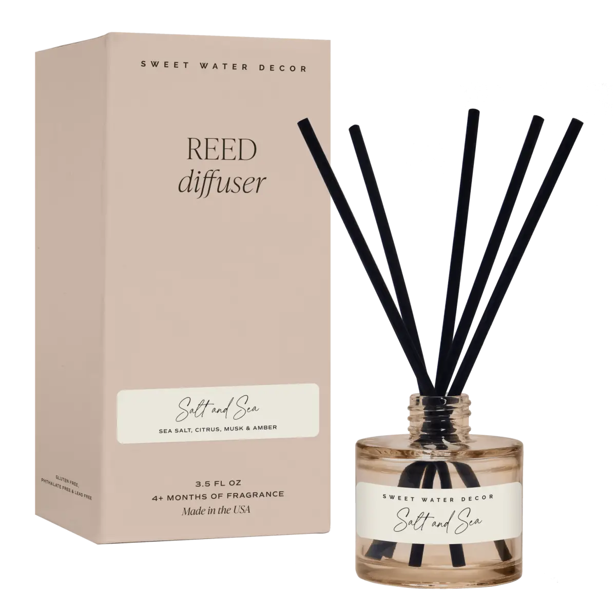 Salt and Sea Tinted Glass Jar Reed Diffuser - Sweet Water Decor