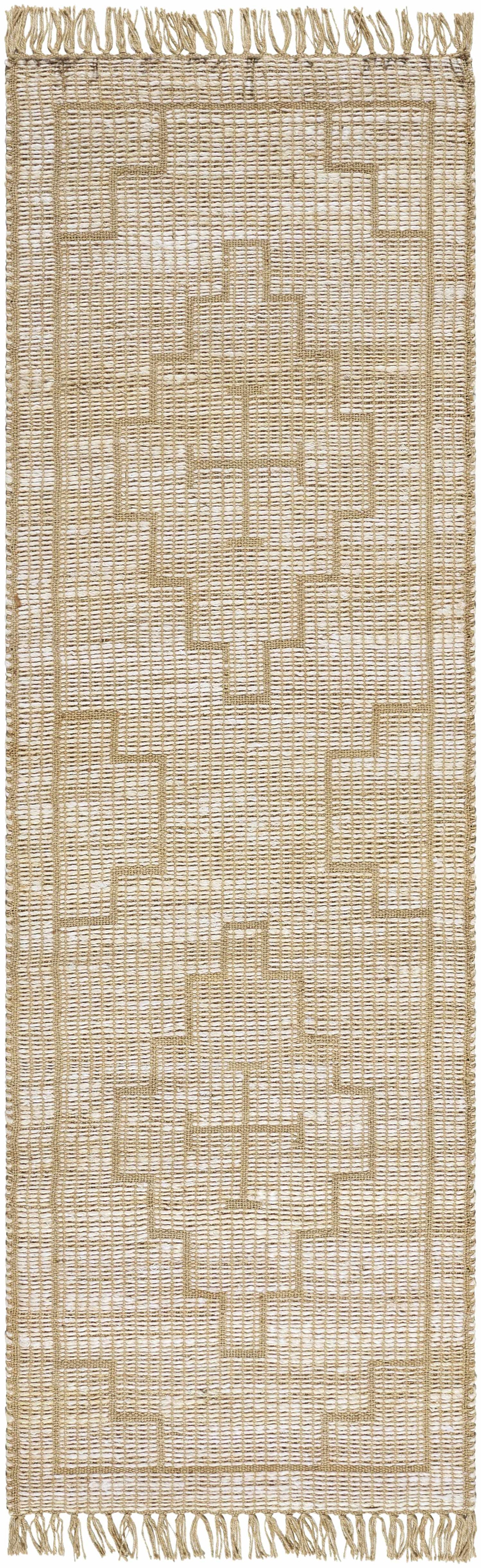 Brown Geometric Cross Jute Rug - 2’6’’ x 8’ Runner - Boutique Rugs
