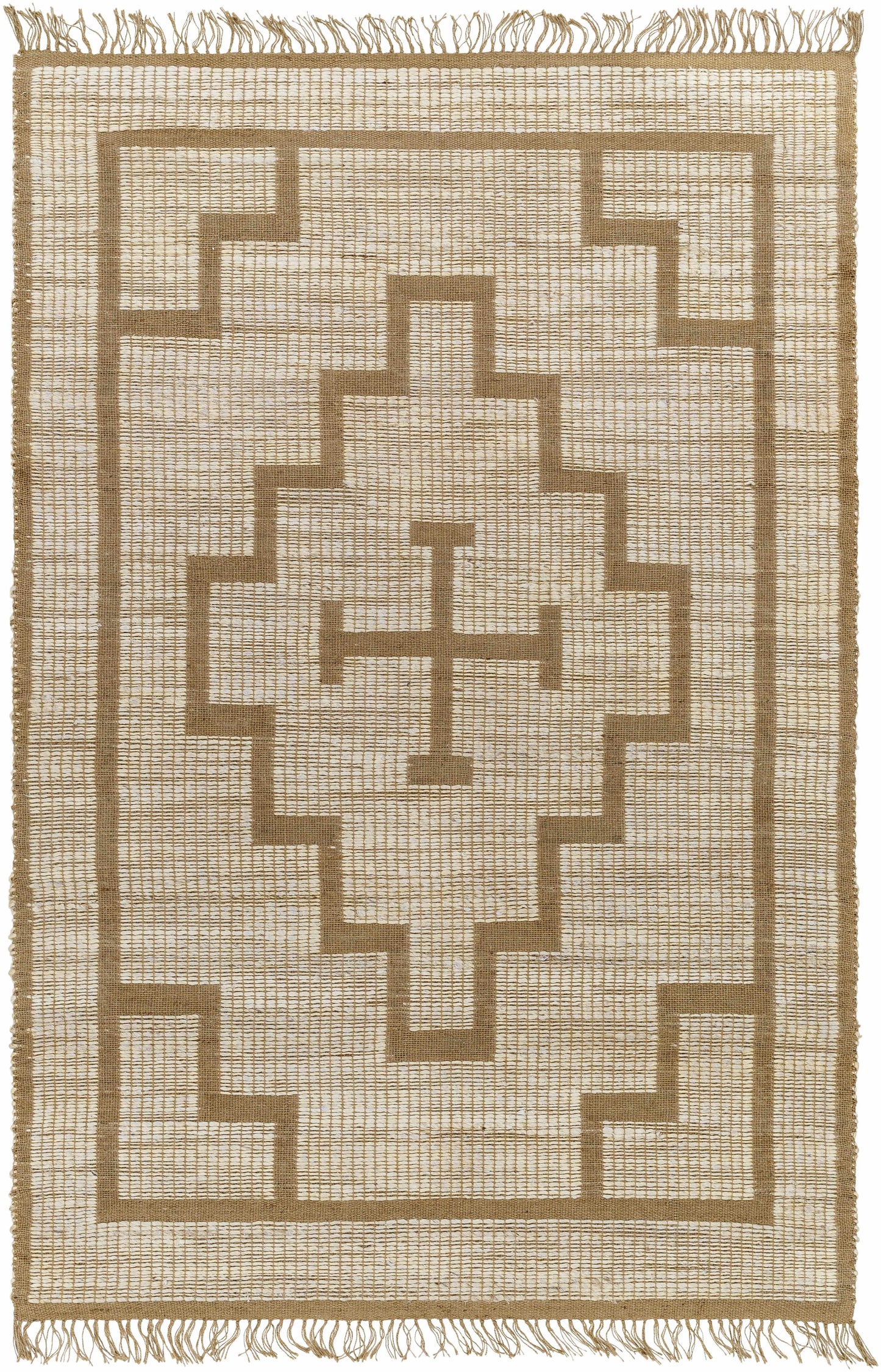 Brown Geometric Cross Jute Rug - 5’ x 7’6’’ Rectangle - Boutique Rugs