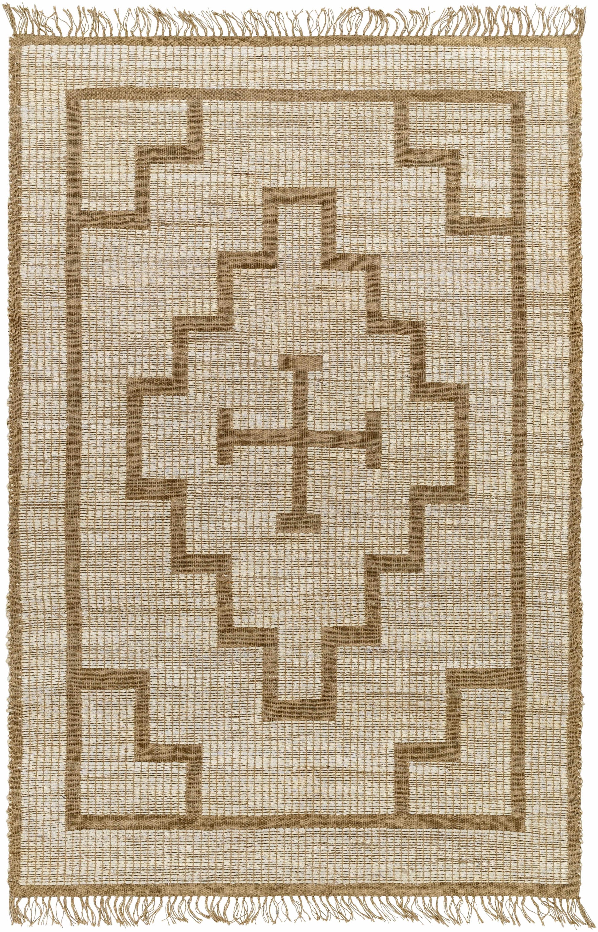 Brown Geometric Cross Jute Rug - 5’ x 7’6’’ Rectangle - Boutique Rugs