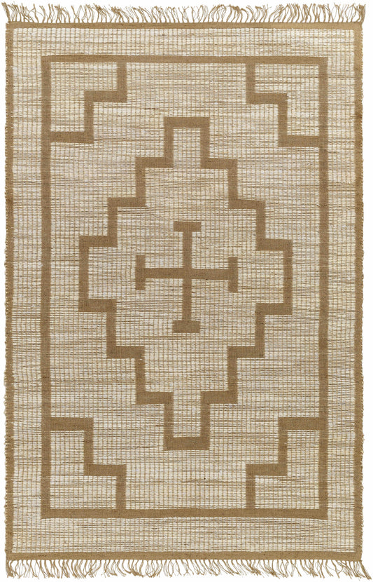 Brown Geometric Cross Jute Rug - 5’ x 7’6’’ Rectangle - Boutique Rugs