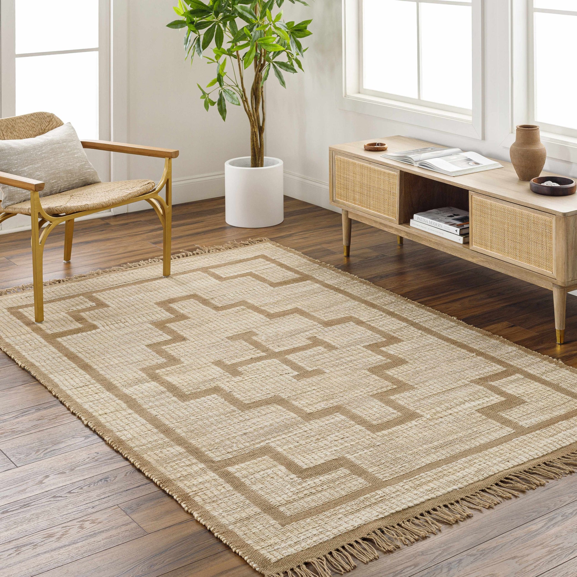 Brown Geometric Cross Jute Rug - Boutique Rugs