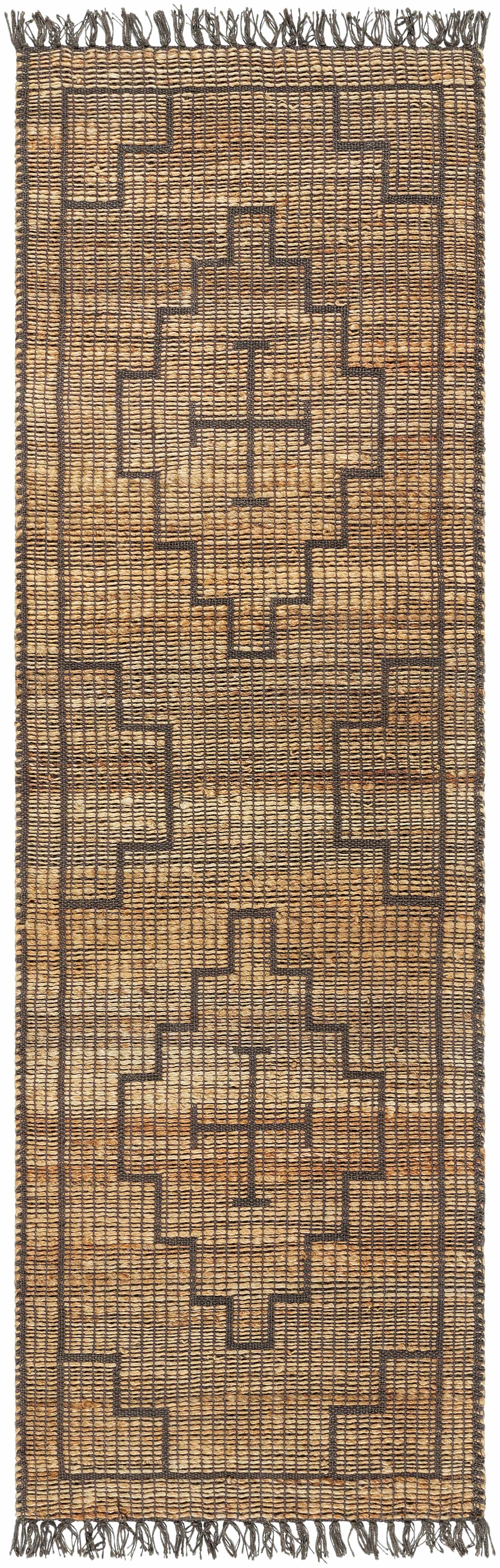 Brown Geometric Cross Jute Rug - 2’6’’ x 8’ Runner - Boutique Rugs