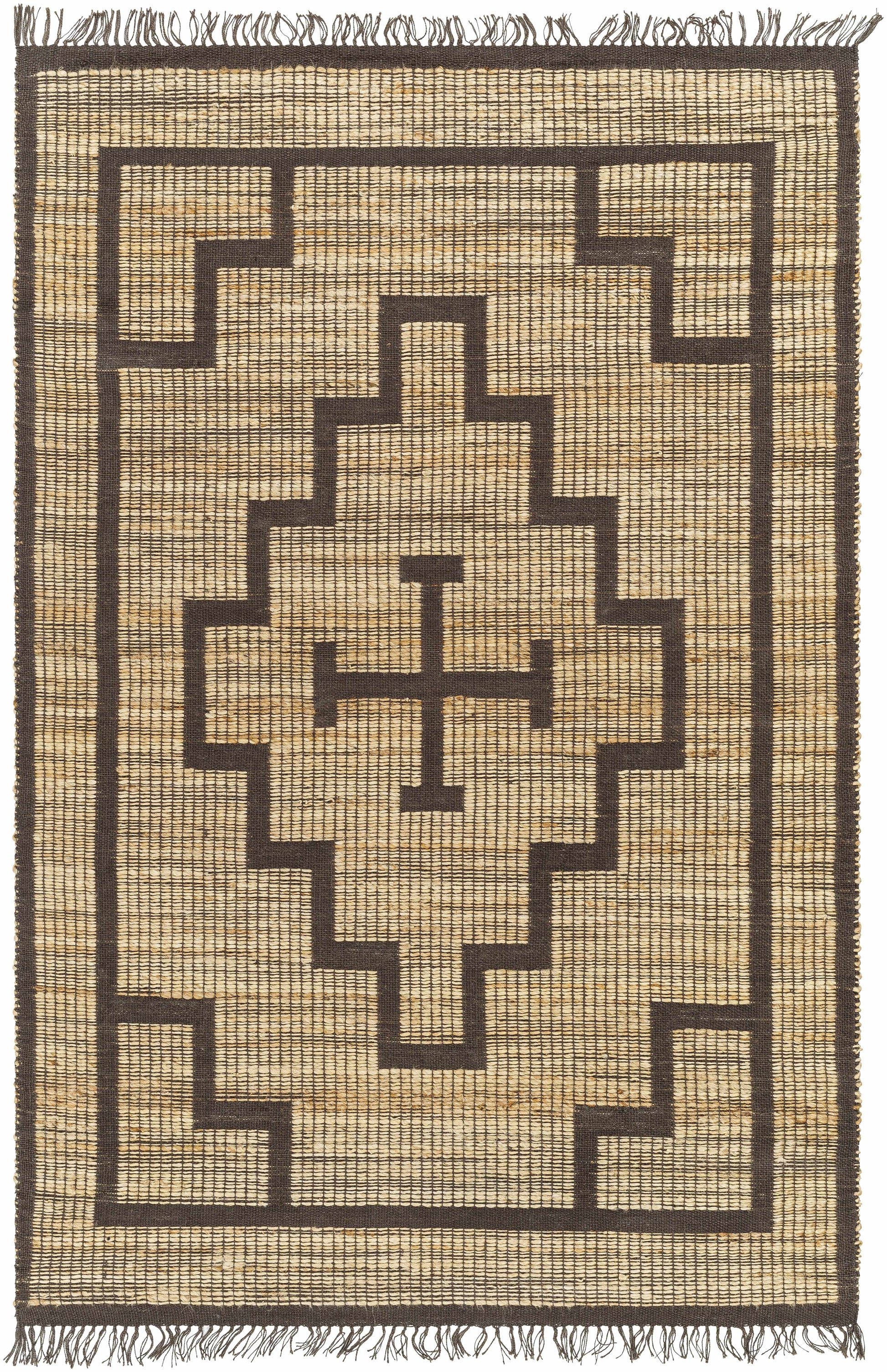 Brown Geometric Cross Jute Rug - 5’ x 7’6’’ Rectangle - Boutique Rugs