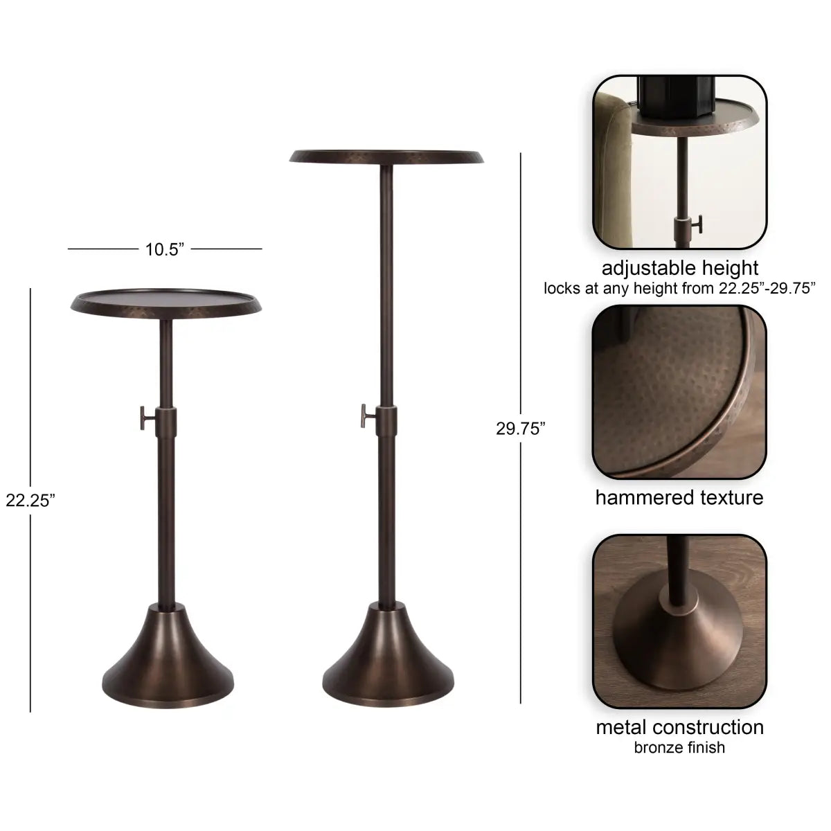 Sanzo Hammered Metal Cocktail Table or Plant Stand - kateandlaurel