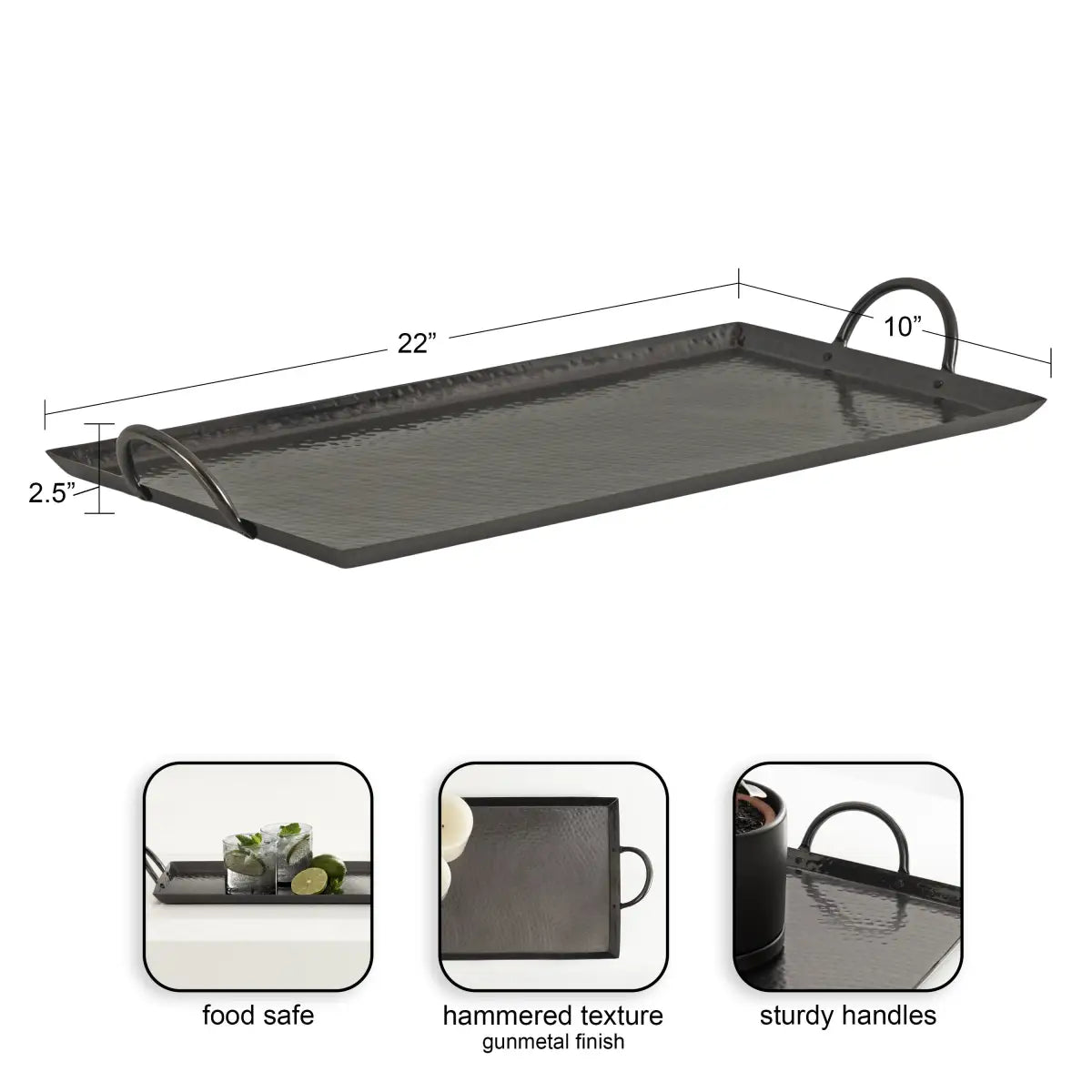 Sanzo Hammered Rectangle Metal Tray - kateandlaurel