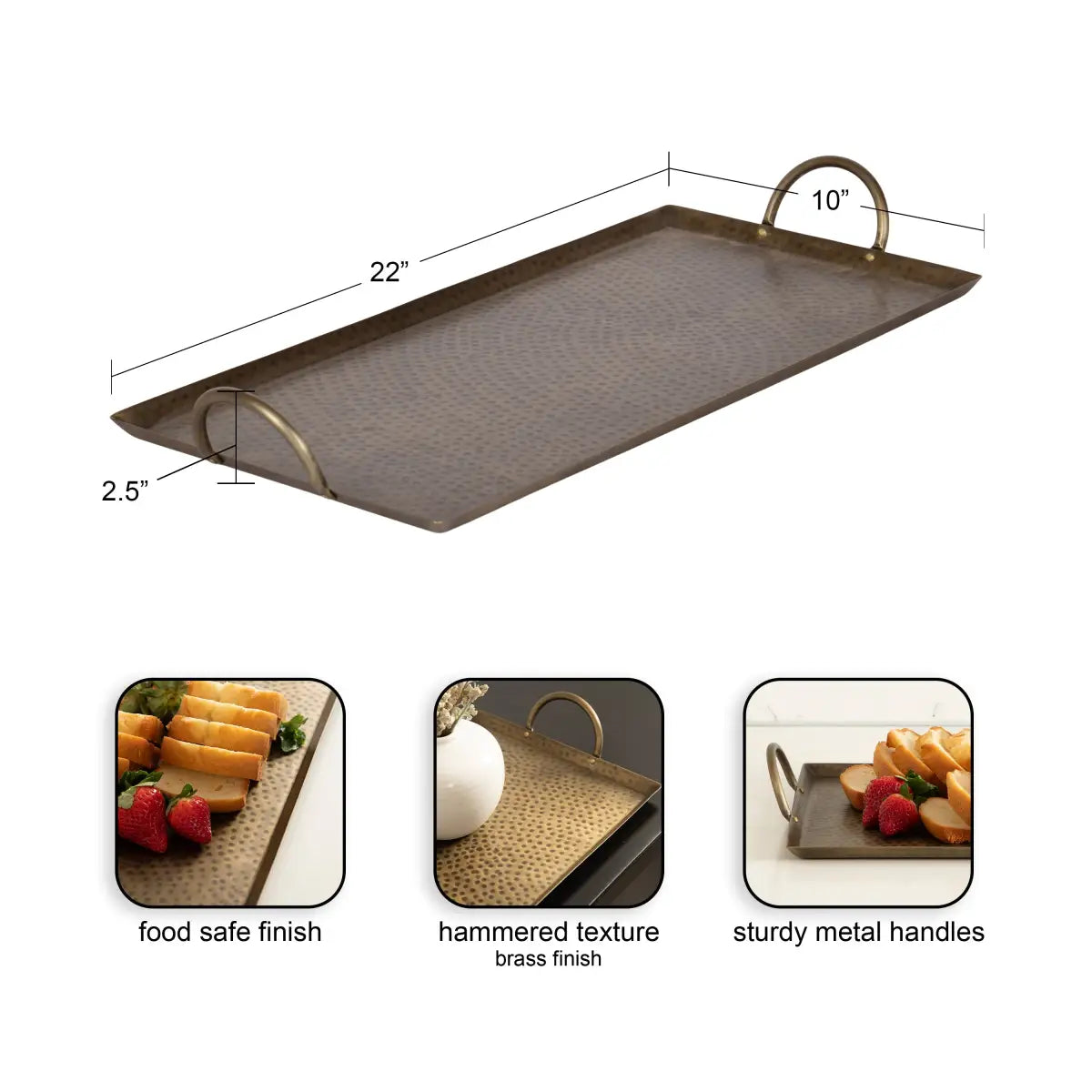 Sanzo Hammered Rectangle Metal Tray - kateandlaurel