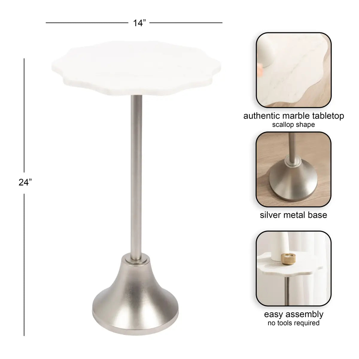 Sanzo Scalloped Marble and Metal Table - kateandlaurel