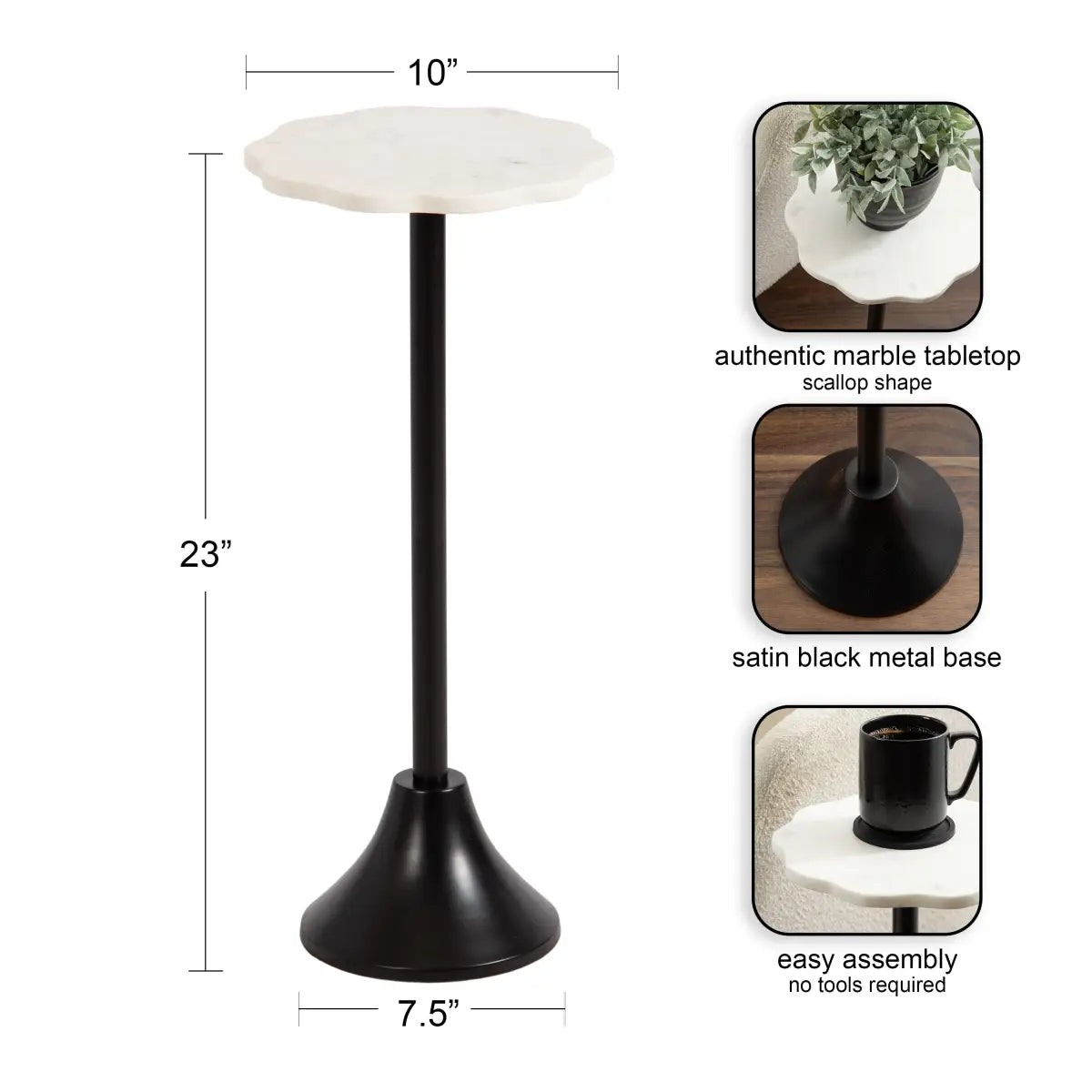 Sanzo Scalloped Marble and Metal Table - kateandlaurel