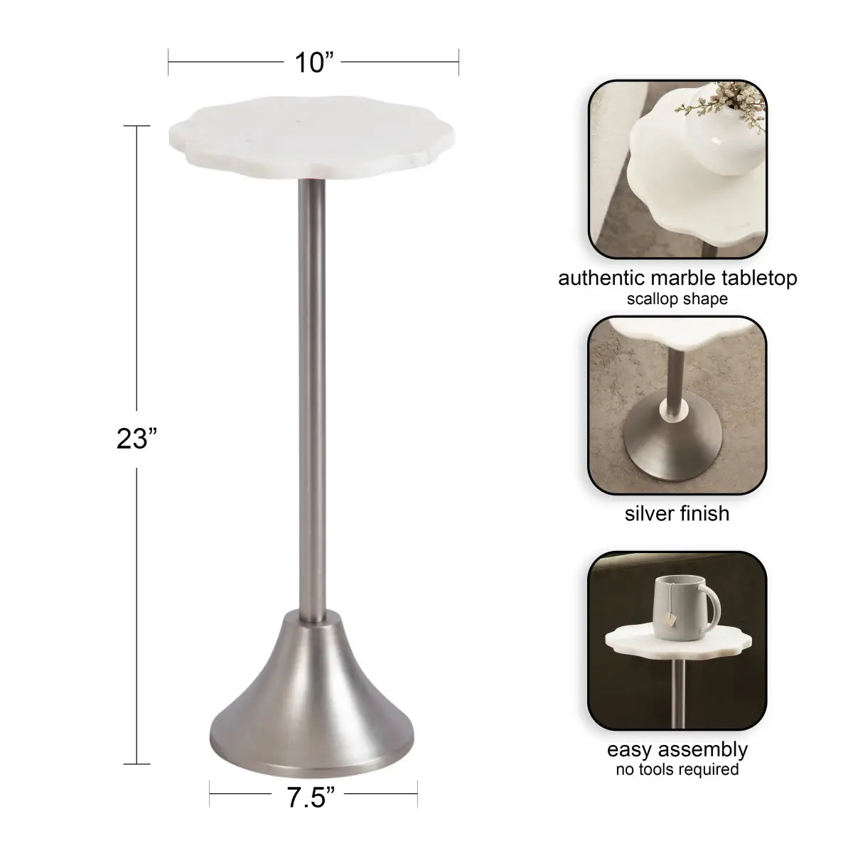Sanzo Scalloped Marble and Metal Table - kateandlaurel