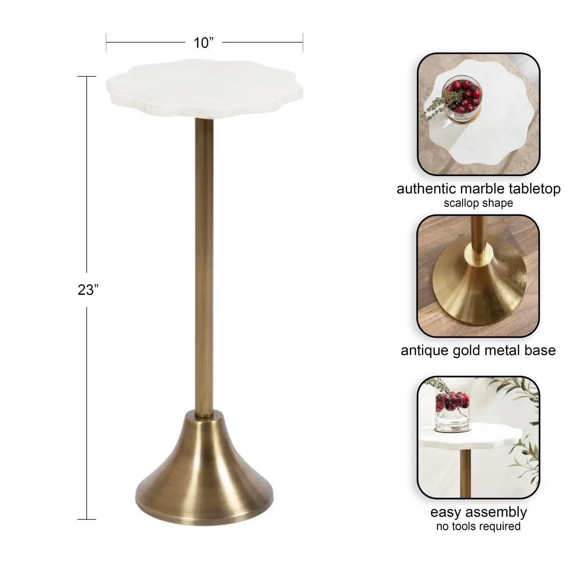 Sanzo Scalloped Marble and Metal Table - kateandlaurel