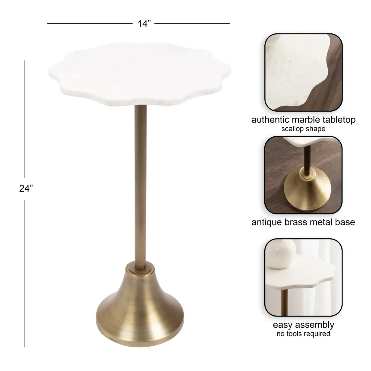 Sanzo Scalloped Marble and Metal Table - kateandlaurel
