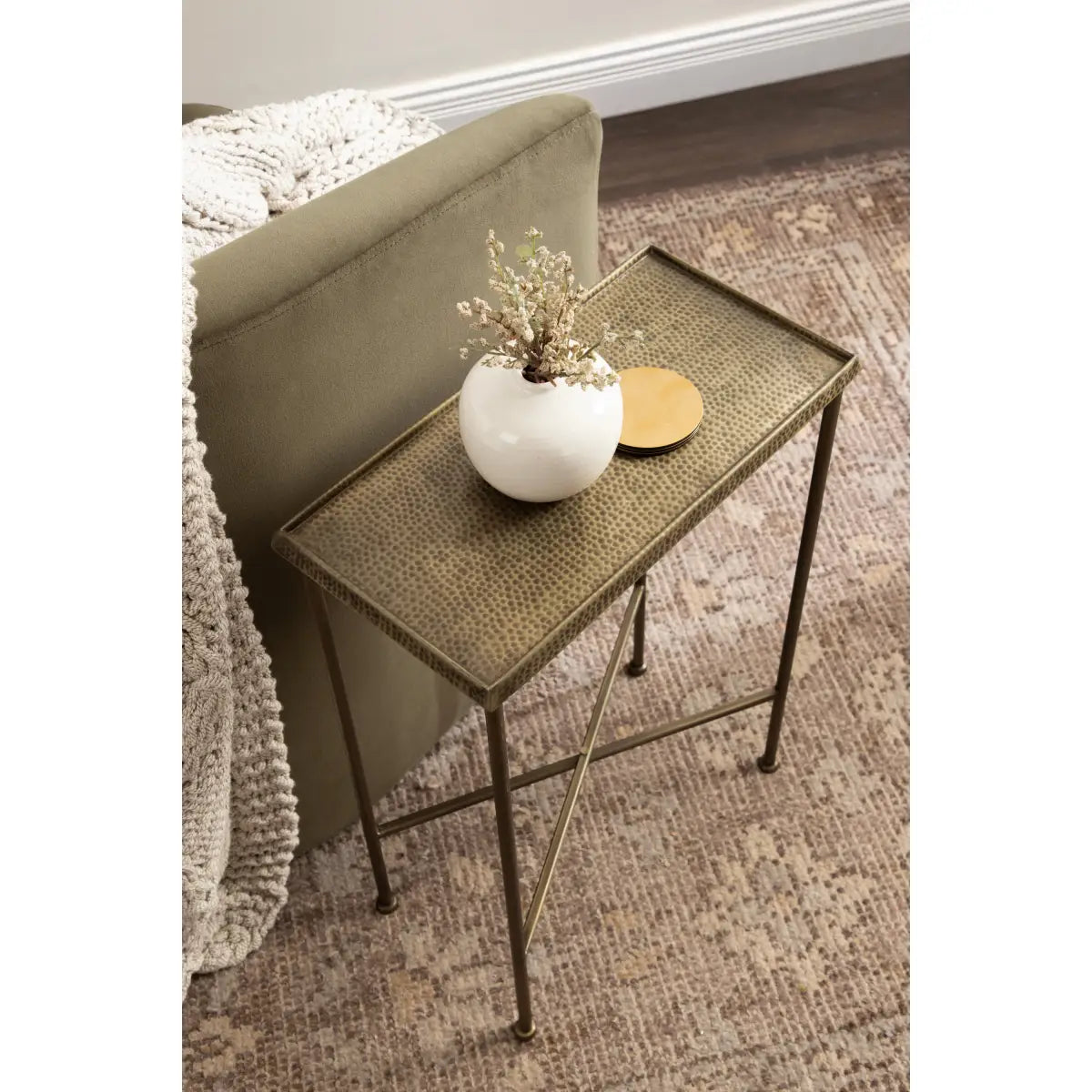 Sanzo Hammered Metal Slim Side Table - kateandlaurel
