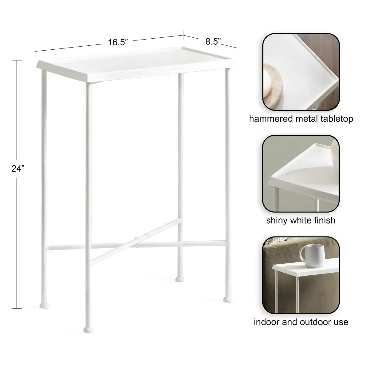 Sanzo Hammered Metal Slim Side Table - kateandlaurel