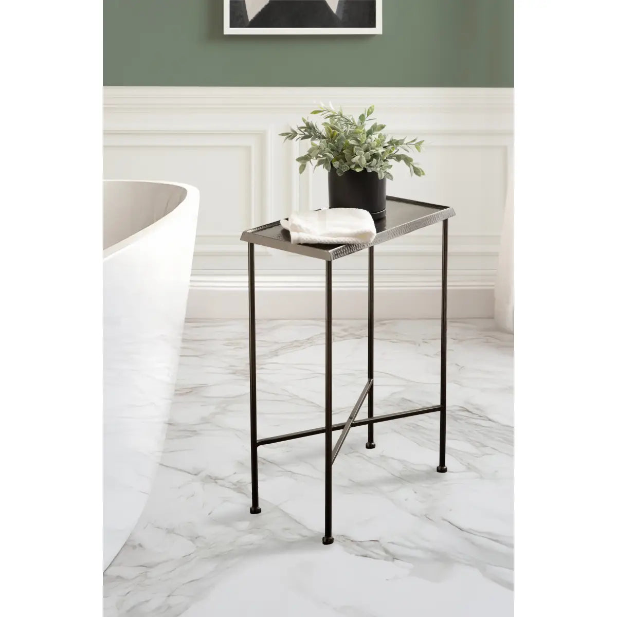 Sanzo Hammered Metal Slim Side Table - kateandlaurel