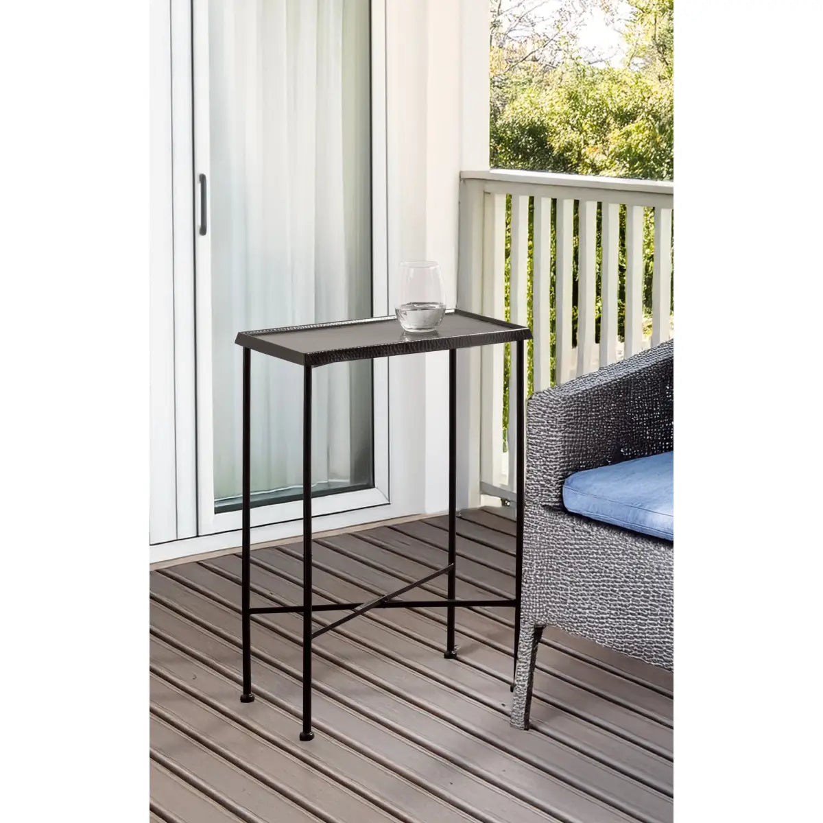 Sanzo Hammered Metal Slim Side Table - kateandlaurel