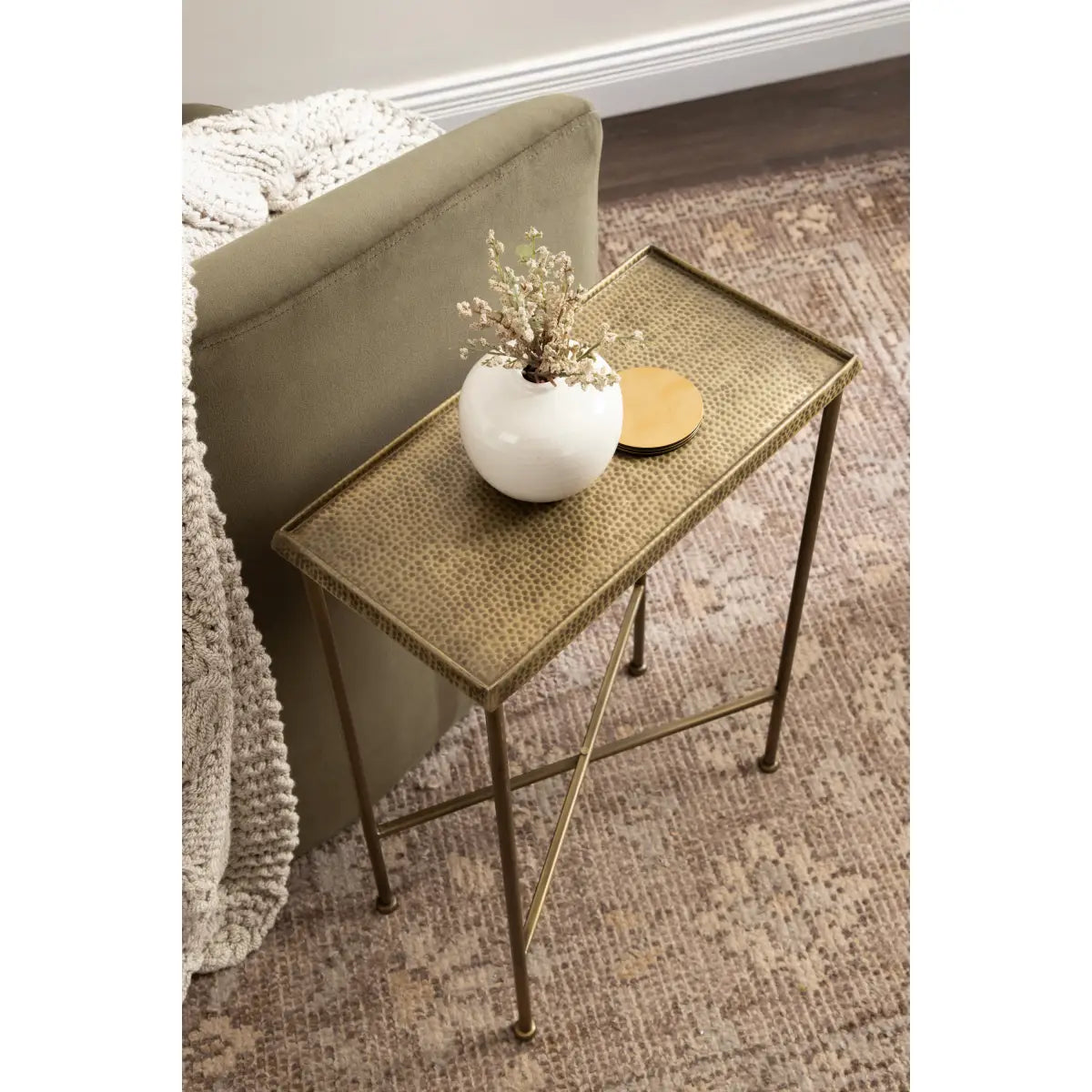 Sanzo Hammered Metal Slim Side Table - kateandlaurel