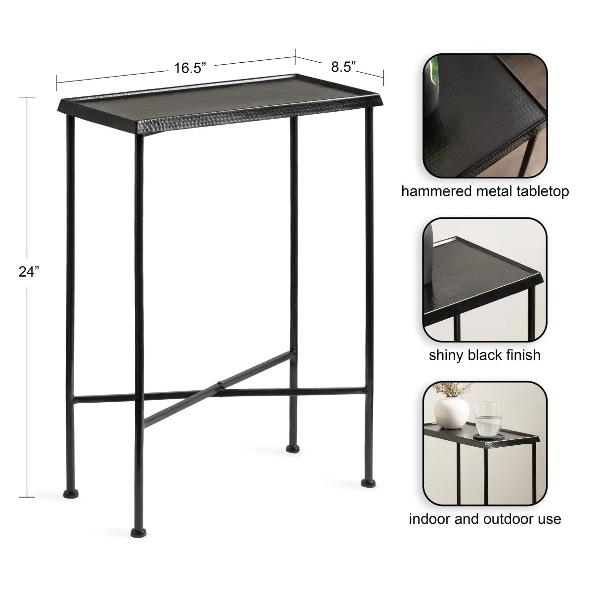 Sanzo Hammered Metal Slim Side Table - kateandlaurel